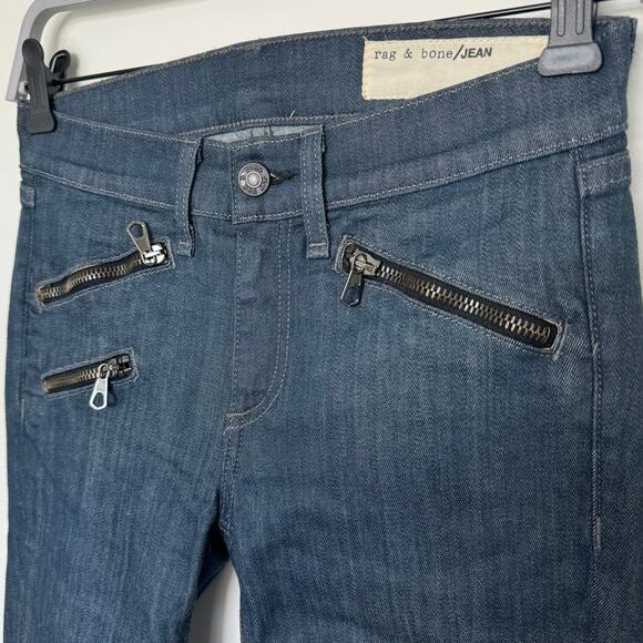 Rag & Bone Kensington Skinny Zippered Moto Jeans in Alice Blue Size 24 - Picture 2 of 7
